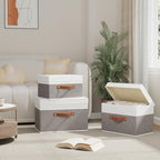 Fabric Storage Boxes with Lids, Linen Foldable Cloth Baskets, Closet Organizer - Image 3