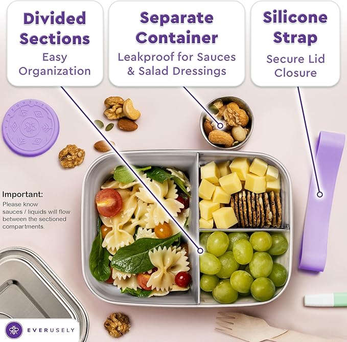 Everusely - Bento Box - Lavender, 47oz / 1.4 L - Stainless Steel Lunch Box - 3 - Image 4