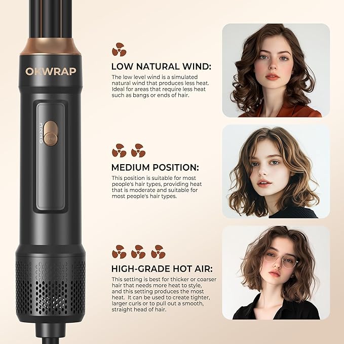 6 in ONE Blow Dryer Brush, Curling Wand Hair Styling Tools Set, Ionic Hot Air Hair Dryer, Massage Oval Hair Dryer, Left&Right Hair Curlers 100-120V