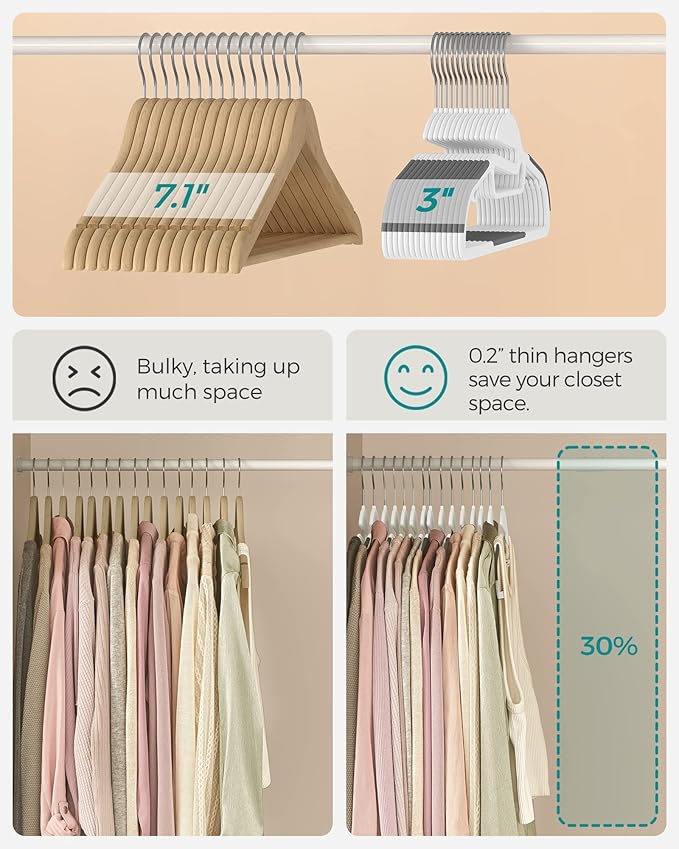 SONGMICS 50 Pack Coat Hangers, Heavy-Duty Plastic Suit Hangers, S-Shaped Opening - Image 6