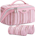 Travel Makeup Bag for Women: Large Capacity Open Flat Make up Bag Set of 3 by BOYATU