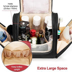Travel Hanging Toiletry Bag for Women and Men, 6 Organizer Compartments, Holds Full Size Bottles, Extra Large Cosmetic Accessories, Makeup essentials, Bathroom Water-resistant Toiletries Bag, Black