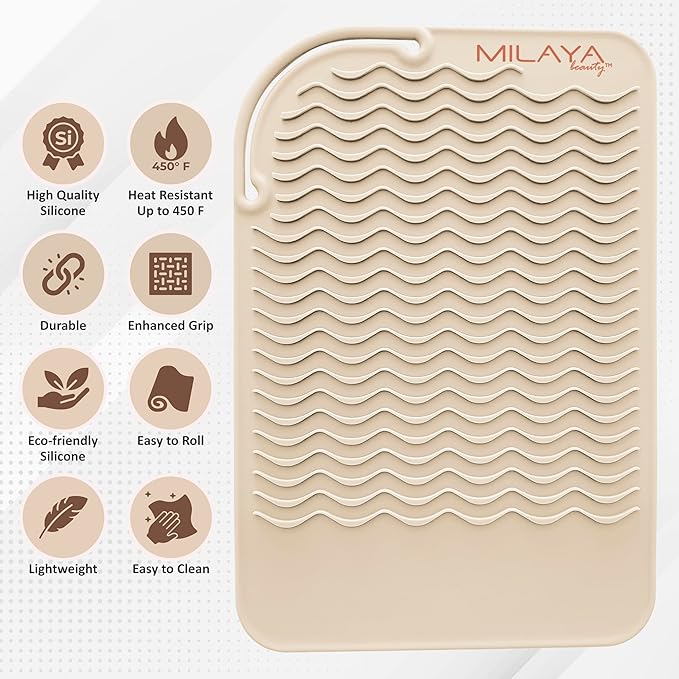 Vanity Accessories - Heat Resistant Mat – Silicone Flat Iron & Curling Iron Holder, Non-Slip Vanity Mat & Hot Tool Mat for Home, Salon, or Travel Use