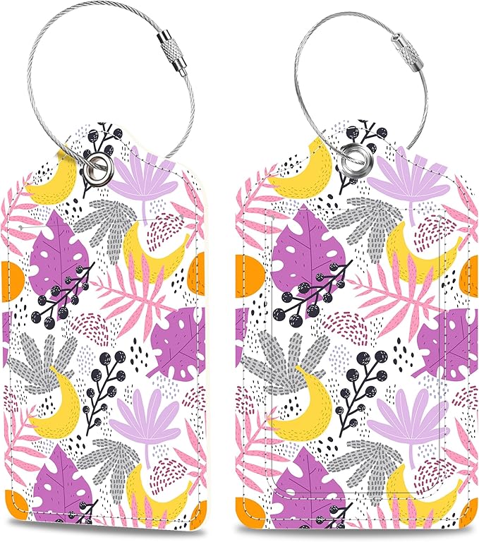 Tropical Plants Leaves Fruits Luggage Tags 2PCS PU Leather Suitcases Tag by MSEAANBK