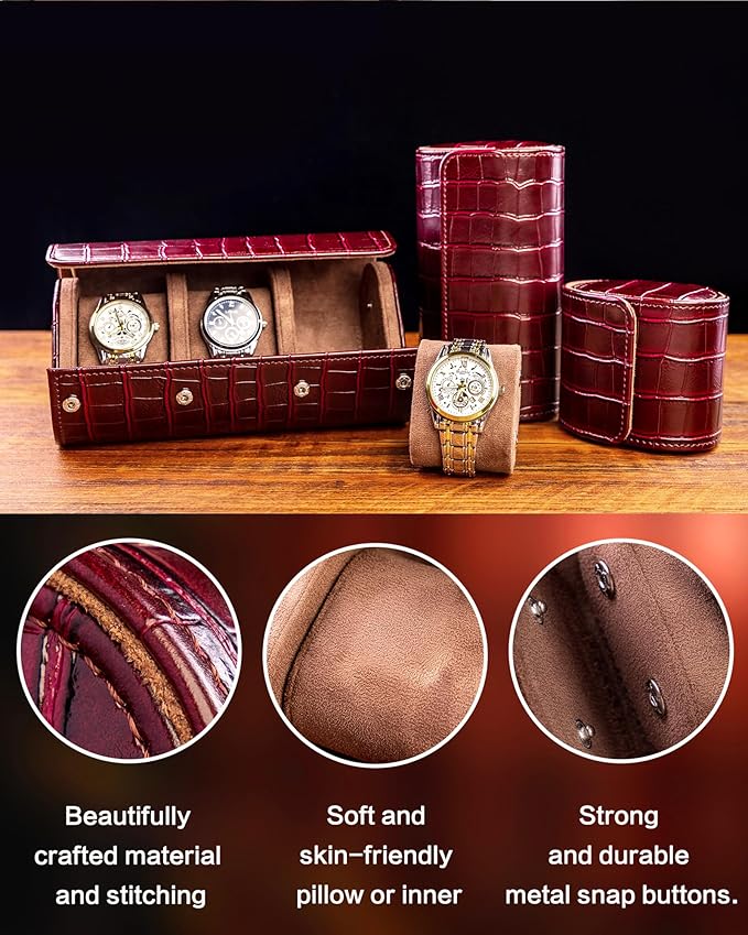 MR.OKAY 3 Watch Travel Case-Classic Leather Watch Case - Image 4
