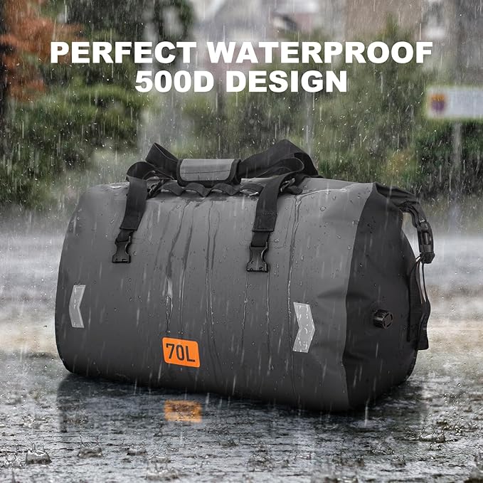 Waterproof Duffel Bag, 70L Roll-top Motorcycle Dry Bag - Image 2
