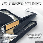 Hair Straightener Mat & Pouch by j&m - Heat Resistant - Fits ghd, BaByliss & Larger Flat Irons - Zip-Up All-in-One Compact Travel Case