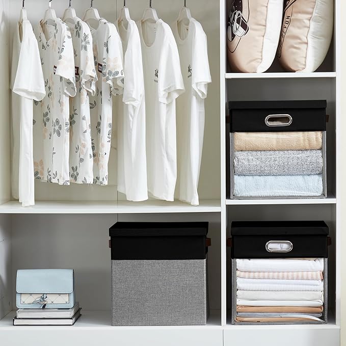 Fabric Storage Cubes with Clear Windows and Lids, Decorative Storage Boxes - Image 8