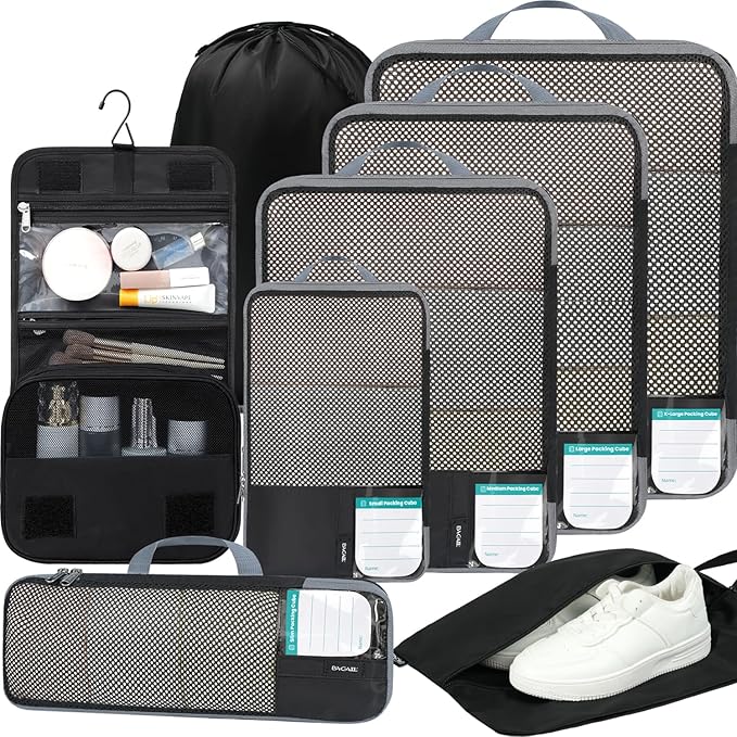 BAGAIL 4 Set/6 Set/8 Set Compression Packing Cubes Travel Accessories by BAGAIL