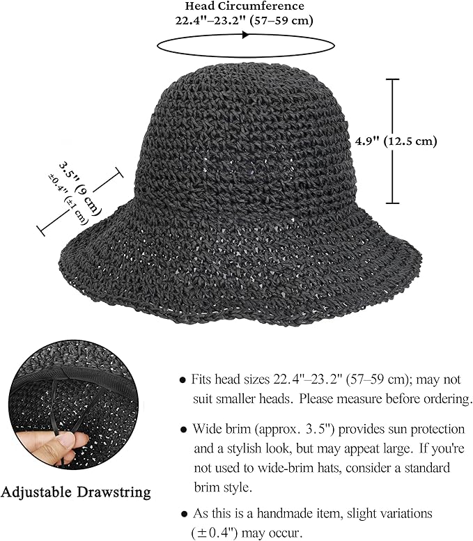 Womens Wide Brim Straw Sun Hat Foldable Floppy Crochet Beach Hat - Image 7