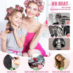 4 Sizes Self-Grip Hair Rollers Set for Long, Short Hair and Bangs - 50 Pcs with Clips (25mm, 36mm, 48mm, 60mm), Pink