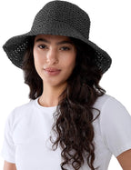 Womens Wide Brim Straw Sun Hat Foldable Floppy Crochet Beach Hat - Image 2