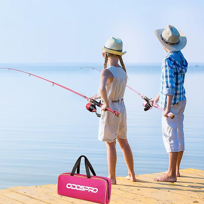 ODDSPRO Kids Fishing Pole Pink, Portable Telescopic Fishing Rod and Reel Combo - Image 6