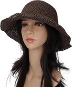Womens Wide Brim Straw Sun Hat Foldable Floppy Crochet Beach Hat - Image 2