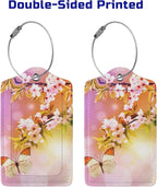 2 Packs Beautiful Spring Flowers PU Leather Luggage Tags Butterfly Suitcase - Image 4