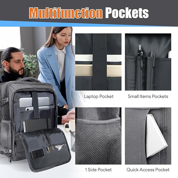 55L Travel Backpack, Carry On Backpack, Expandable 50L - 60L Anti-Theft TSA - Image 4