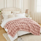 PU MEI Luxury Faux Fur Rabbit Fur Throw Blanket Pink 90"x80", Plush Reversible - Image 7