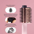 L'ANGE Hair Le Volume Elevé 65MM 2-in-1 Titanium Brush Dryer | Dry and Style | Unique Teardrop Shape Barrel | 3 Heat Settings | 360° Vented Airflow | Ionic Technology for Frizz-Free Styling (Blush)