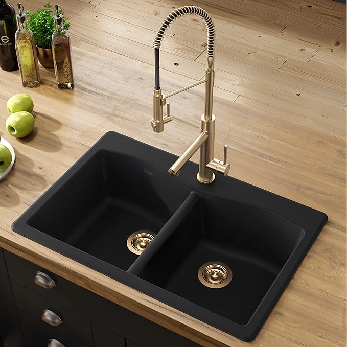 KRAUS Forteza 33-inch Drop in/Undermount 50/50 Double Bowl Granite Kitchen Sink - Image 3