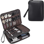 LANNSYNE Full Grain Leather Travel Cable Accessories Bag, Electronic Organizer by LANNSYNE