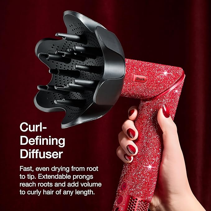 Shark FlexStyle Air Styling & Drying System | Powerful Hair Dryer & Multi-Styler | with Auto-Wrap Curlers, Diffuser, Oval & Paddle Brush, Concentrator Attachment | Red Sparkle | HD442JR