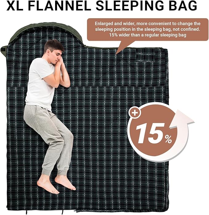 KingCamp Sleeping Bag for Adults, Cold Weather & Warm XL Big and Tall Flannel - Image 3