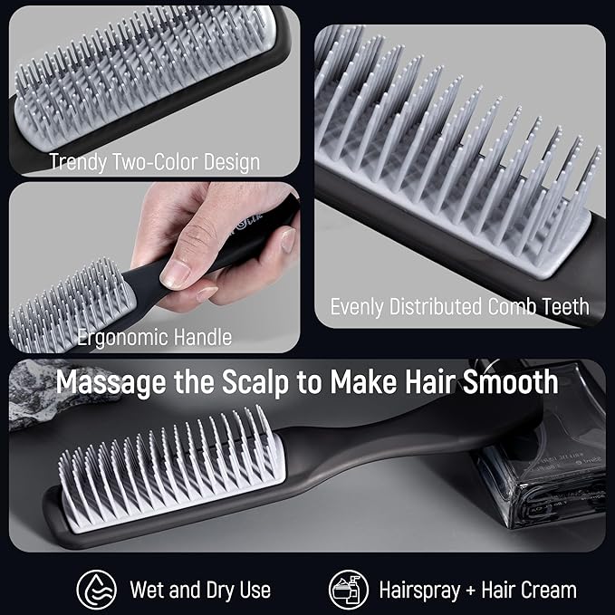 SalonSilk Hair Brush for Men, 5PCS Men Hair Brush & Styling Comb Set, Professional Barber Tools for All Hair Types, Perfect for Styling, Grooming, and Detangling