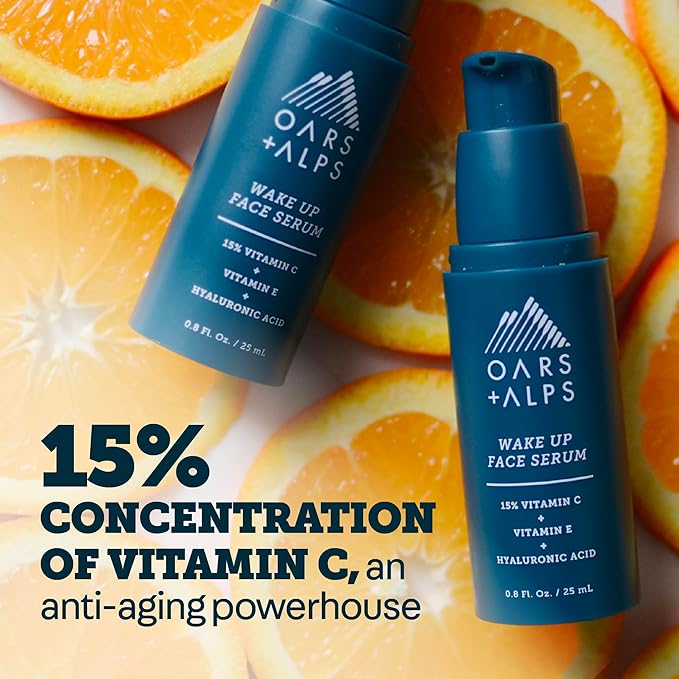 Oars + Alps Vitamin C Serum for Face, Anti Aging Face Serum with Vitamin C, Hyaluronic Acid, and Vitamin E, All Skin Types, Targets Wrinkle, Dark Spots, Lines, Uneven Tone, TSA Friendly, 0.8 Fl Oz