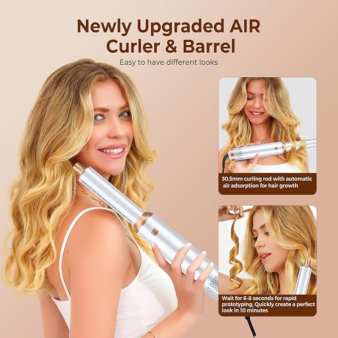 5 in 1 Blow Dryer Brush, Upgrade Hair Dryer Brush Air Curler Air Curling Wrap Styler, Detachable Hot Air Brush Negative Ion Curling Brush Iron, Hair Styling Tools for Drying Curling Straightening