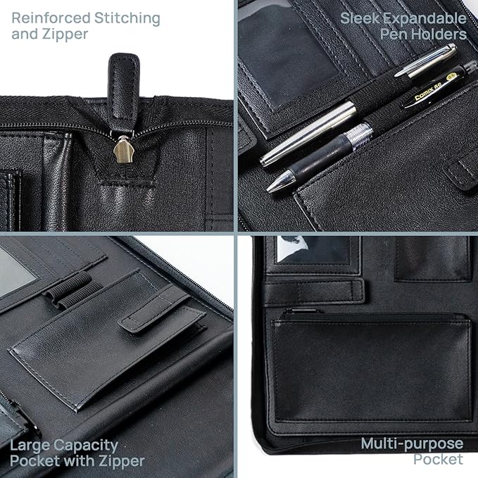 POPRUN Portfolio Binder with Zipper, Leather Padfolio Document Organizer with - Image 4