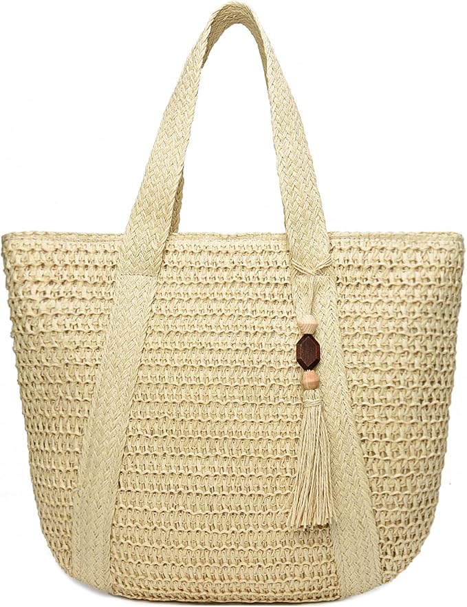 Straw Beach Bags for Women Woven Beach Tote Bag Casual Boho Large Shoulder by YAVCOOL