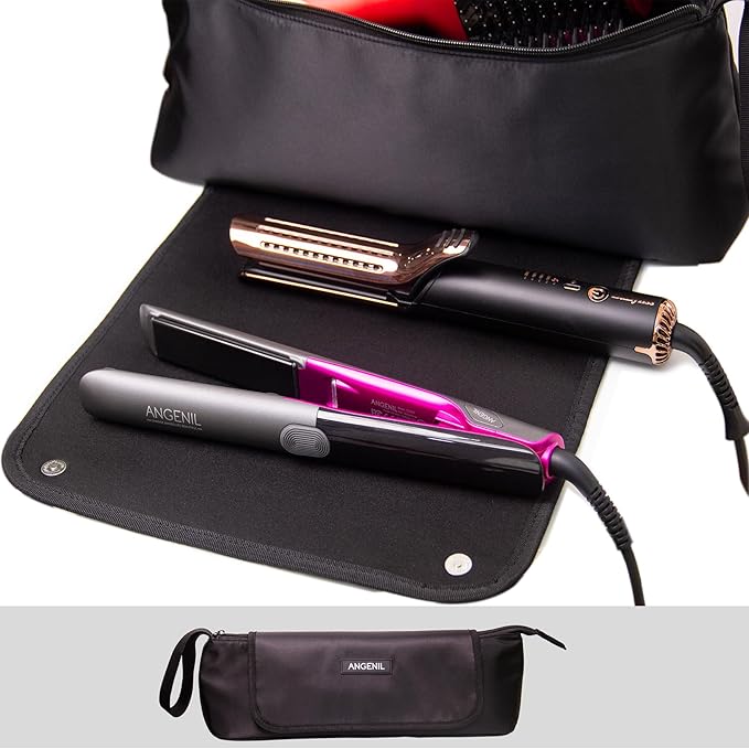 ANGENIL Hair Iron Tools Travel Bag with Heat Resistant Mat, for Curling Iron Wand, Flat Irons, Thermal Brush, Hair Dryer, 2 in 1 Portable Hot Tool Mat Hair Accessories Organizer for Women