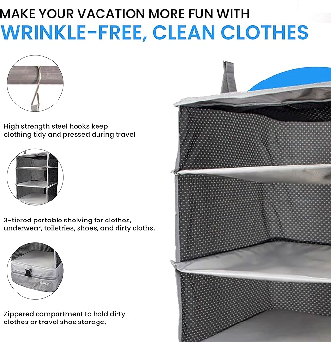 Grand Fusion Stow-N-Go Portable Hanging Travel Shelves, Packing Organizer - Image 7