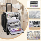Large Makeup Train Case for Hairstylists & Hairdressers - Cosmetic Organizer with Detachable Pouch, Heat-Insulated & Anti-Scald Full Layer, Hairdressing Tool Storage Trolley with 4 360° Swivel Wheels