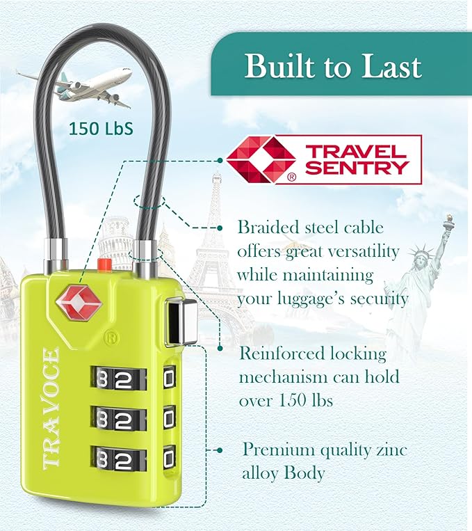 Search Alert TSA Approved Travel Combination Luggage Cable Locks - Image 5