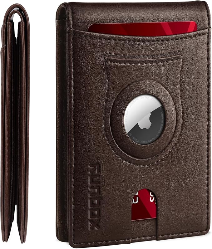 RUNBOX AirTag-Wallet-Mens-Slim-RFID Blocking Wallets Leather by RUNBOX