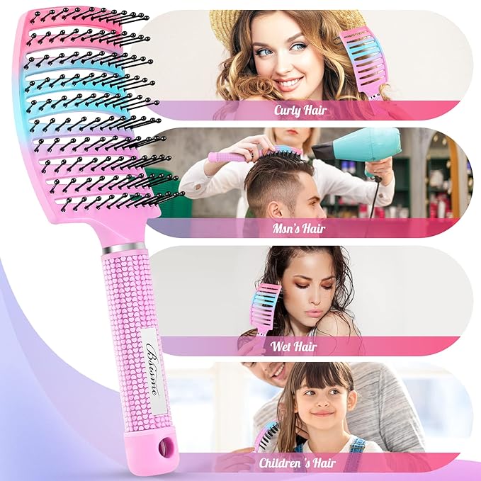 Hair Brush, Curved Vented Brush Faster Blow Drying, Paddle Detangling Hair Brushes for Women Men, Professional Curved Vent Styling Brush for Wet Dry Curly Thick Straight Hair
