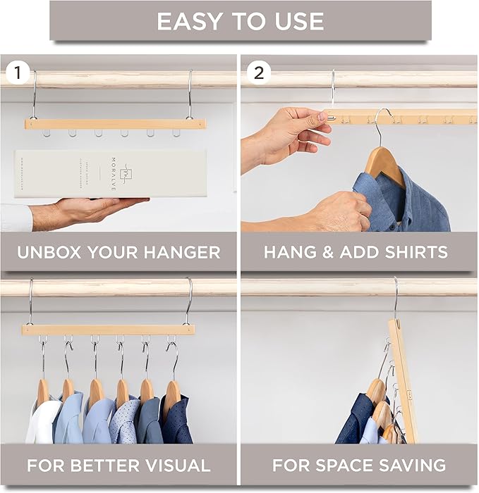 MORALVE Space Saving Hangers for Closet – 4 Pack European Beechwood 6-Tier - Image 7