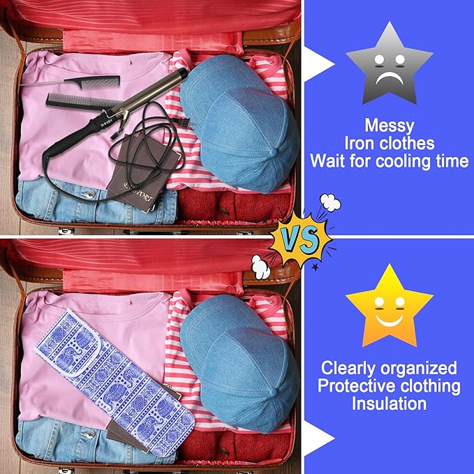 Shappy 2 Pcs Heat Resistant Hair Tools Bag Curling Iron Travel Case Cover Neoprene Flat Iron Holder Travel Case and Silicone Mat Pouch for Hot Hair Tools Storage Organizer(Elephant Style)
