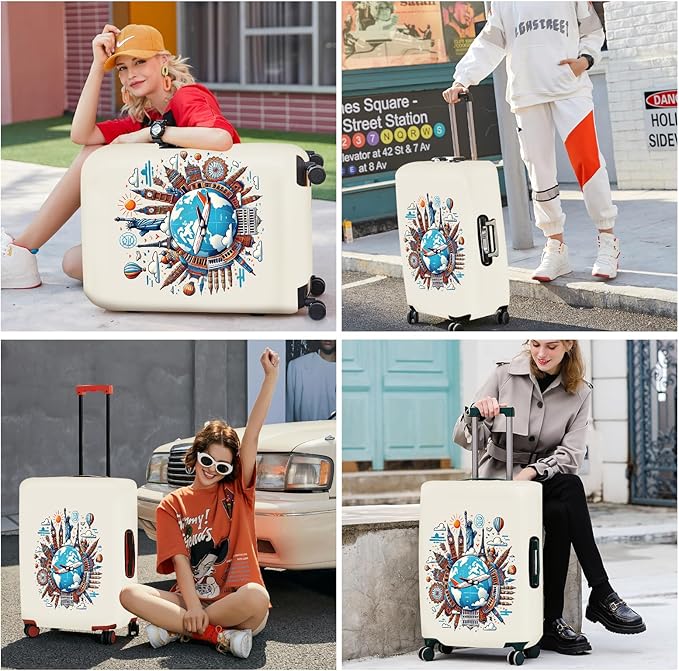 ANNA QUEEN Travel Around the World Luggage Cover, Colorful Landmark Suitcase - Image 6