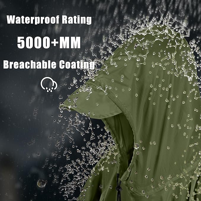 Coralrain Hooded Rain Poncho Lightweight Waterproof Unisex Raincoat Jacket - Image 2