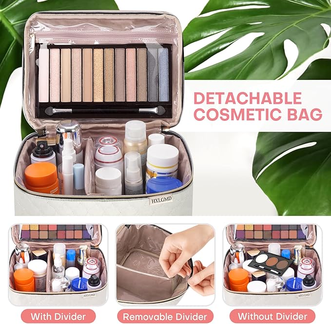 Large Makeup Bag with Mirror Double Layer Travel Make Up Organizer Case - Image 4