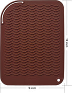 12" X 9" Large Heat Resistant Silicone Mat for Hair Styling Tools, Curling Iron Mat, Flat Iron Holder, Hair Straightener Pad, Makeup Mat, Hot Tools Mat for Travel Vanity Salon - Mocha Brown