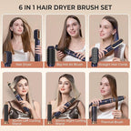 6 in ONE Blow Dryer Brush, Curling Wand Hair Styling Tools Set, Ionic Hot Air Hair Dryer, Massage Oval Hair Dryer, Left&Right Hair Curlers 100-120V