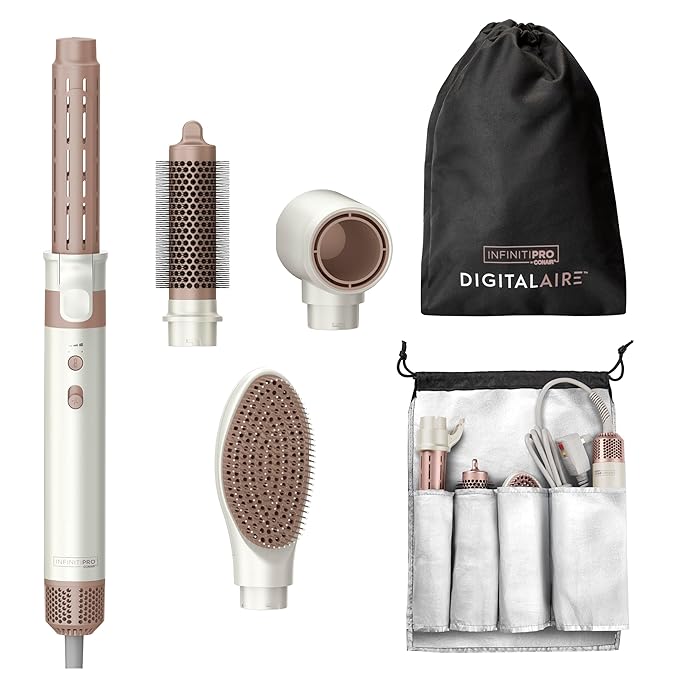 INFINITIPRO BY CONAIR DigitalAIRE Multi Hair Styler, Air Styling System for Curls, Waves, Blowouts & Volume, 4 Attachments to Personalize Your Look Plus Storage Bag, White