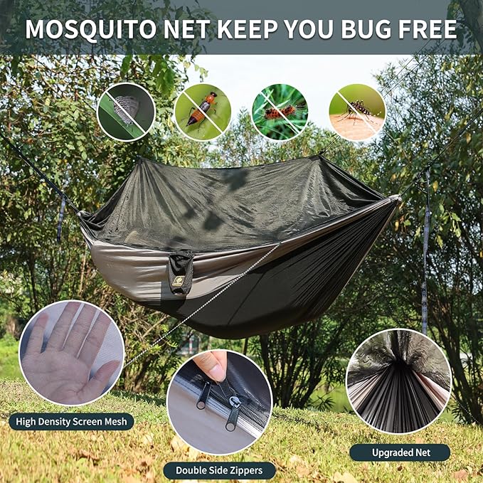 Camping Hammock with Net, Portable Lightweight Double Hammocks with Tree Straps - Image 3