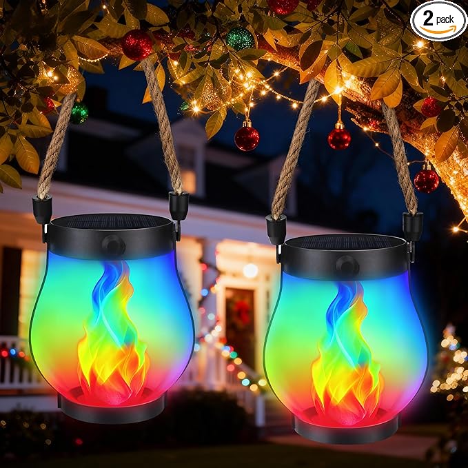 Christmas Solar Flame Lanterns Hanging Outdoor Waterproof by Jyoiat