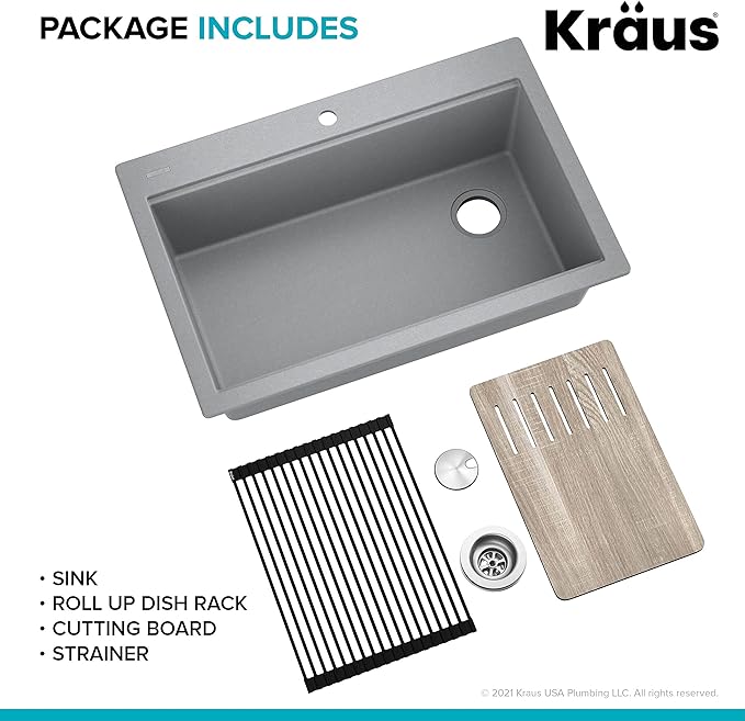 KRAUS Bellucci Workstation 33 in. Drop In Single Bowl Granite Kitchen Sink in - Image 15