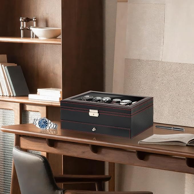Watch Box Jewelry Organizer, 12-Slot 2-Layer Watch Case Storage - Image 6