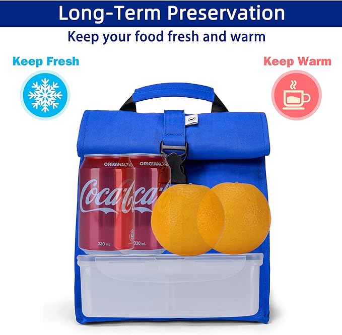 SUNNY BIRD Insulated Lunch Bag Rolltop Lunch Box Tote Lunchbox Bag - Image 2